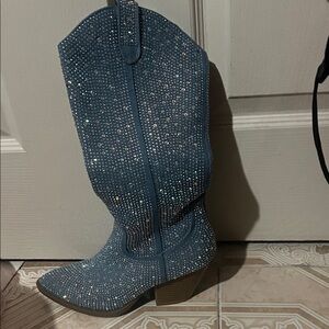 Denim Blinged Out Cowboy Boots
